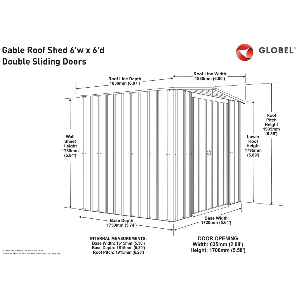 Gable Roof Shed, 6 X 6 Ft, Double Sliding Doors, Woodland Grey – dimensions